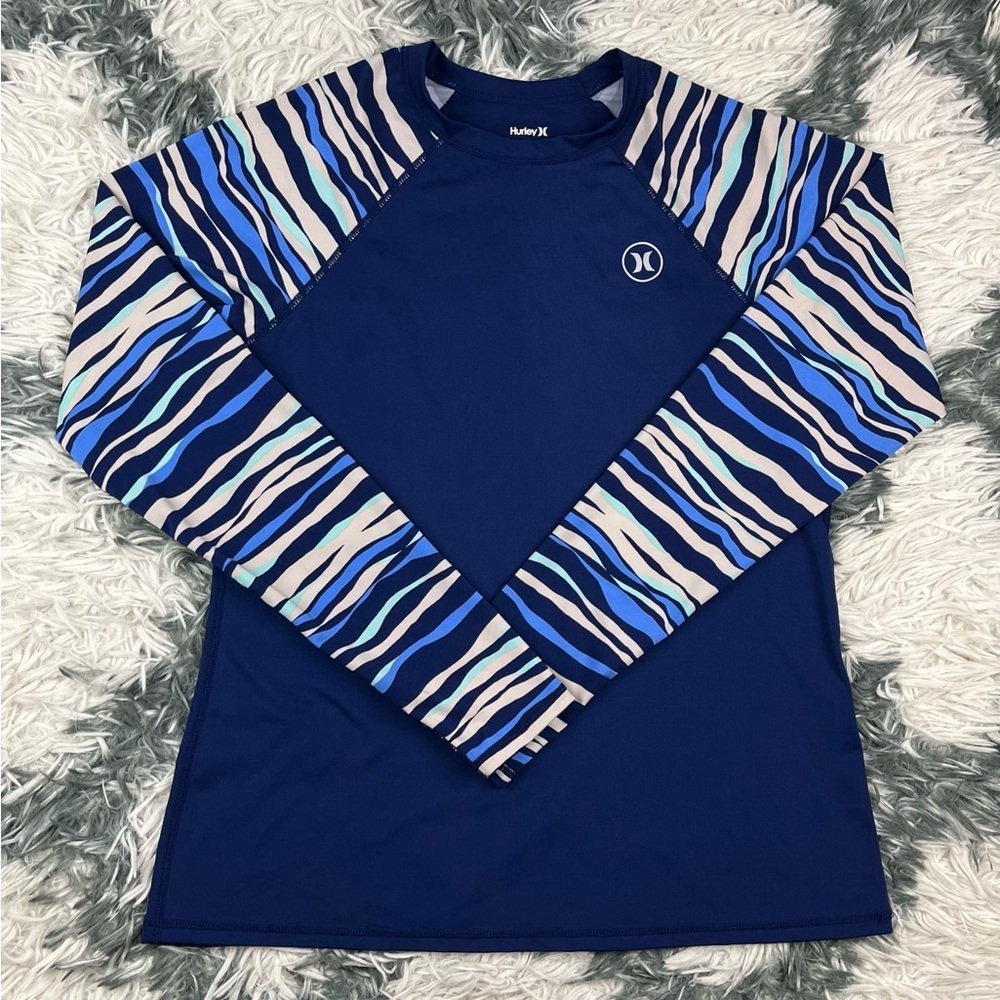 Hurley Women's Long Sleeve Rash Guard Shirt 50+ Sun Protection Size Small Navy